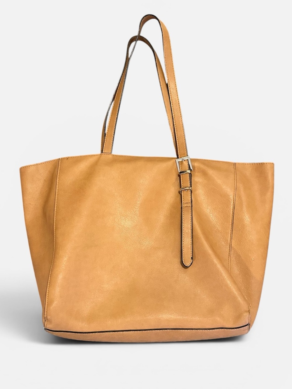 Neiman Marcus Leather Tote in Light Tan with Buckle Strap